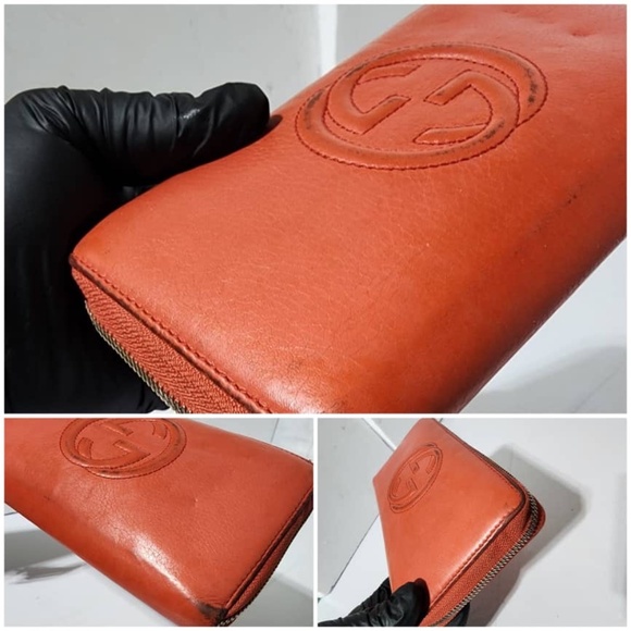 Authentic GUCCI Pebbled Calfskin Soho Zip Around Wallet Red - Picture 8 of 13